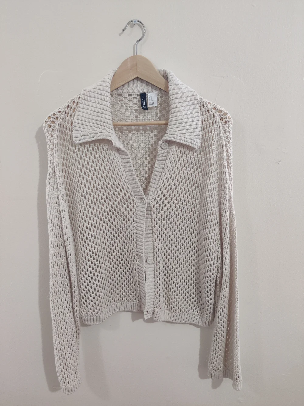 H&M Cream Open-Knit Collared Button-Front Cardigan - Picture 1 of 1